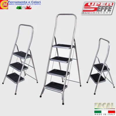 Sgabello Scala Antiscivolo in Alluminio 2 3 4 Gradini Larghi Salvaspazio SUPER F - Immagine 1 di 2