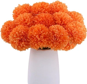 12 Pcs Artificial Chrysanthemums Fall Flowers Silk Orange Marigolds  - Picture 1 of 8