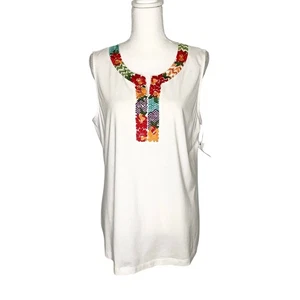 Top Croft & Barrow Blanco Sin Mangas Multicolor Bordado Grande Nuevo con Etiquetas - Imagen 1 de 7