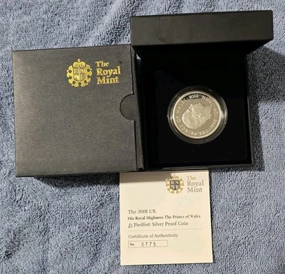 Limited Edition Piedfort 2008 Charles Prince of Wales UK 5 Pounds Silver Coin - Image 1 of 2