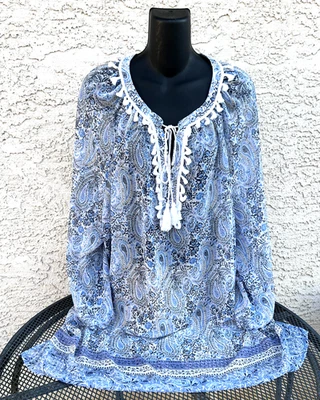 Top Pullover para mujer Susan Graver azul chifón cachemir corbata escote talla 3XL Foto 1 de 4