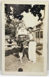 Handsome Muscular Man Dancing with his Dog Gay Int Vtg Snapshot Photo 1930s - Picture 1 of 4