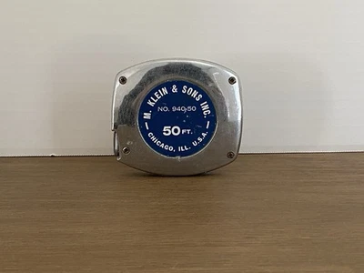 Klein Tools Tape Measure 940-50 ft Made in Chicago USA Chrome VINTAGE - Image 1 of 4