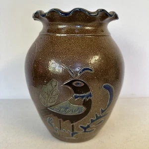 Vaso vintage in ceramica 8,75" con bordo increspato pernice uccellino 8,75" - Foto 1 di 9