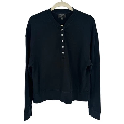 Suéter Earnest Cosido Negro Recortado Henley Cuello Redondo Invierno Informal Relajado S Foto 1 de 4