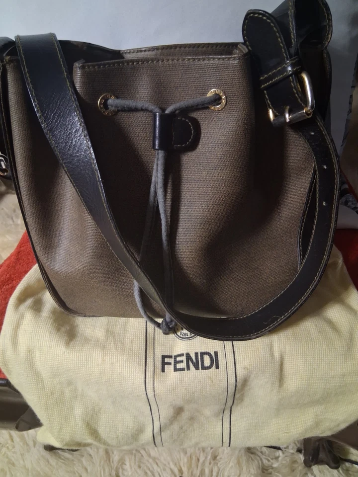 Vintage Fendi Hobo Hobo Bucket Bag With Drawstring And FF Logo Motiff... - Image 1 of 4