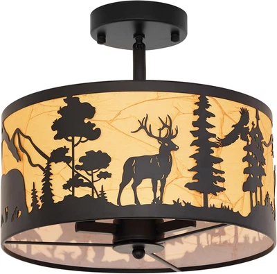 Lámpara de techo rústica de montaje semi-al ras con instalación inclinada y lámpara Foto 1 de 4