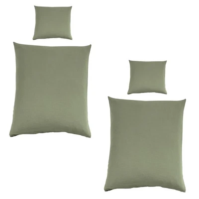 4tlg Musselin Bettwäsche Set 155x220+80x80 Grün Bettbezug Kissenbezug Garnitur - Bild 1 von 3