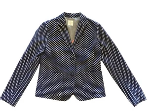 Gap Women's 6 Dot Academy Blazer Navy Blue White Woven Polka Preppy Academia - Picture 1 of 12