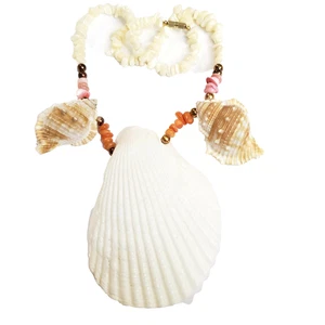 Collar colgante grande concha de los años 80 collar llamativo de playa, vintage boho cd- - Imagen 1 de 5