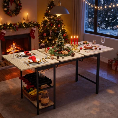 Extendable Dining Table 110-150cm Kitchen Breakfast Desk With Storage 4-8 Seats - Image 1 of 4