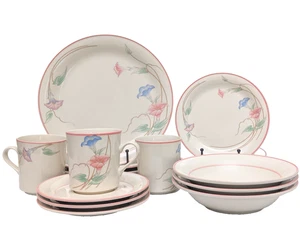 Vintage Floral Pastel Dinnerware Set Stoneware 3 Complete Place Setting Plates - Picture 1 of 21