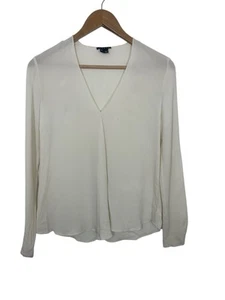 Theory Women's Silk Meniph Ivory Size Petite Long Sleeve V-Neck Top - Picture 1 of 7