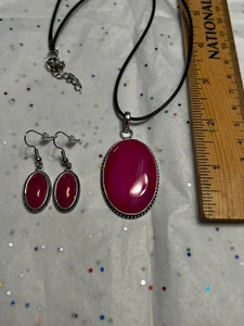 Magenta Achat 925 Silber Edelstein Anhänger mit modischen Ohrringen - Bild 1 von 9