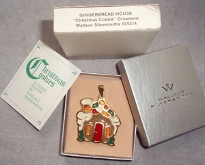Wallace Hand Enamel Gold Plated Pewter Cookie Gingerbread House Ornament Pendant - Picture 1 of 1