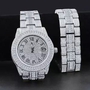Bling Master Oyster Baguette Bezel Iced Out Watch & Bracelet Set - Bild 1 von 6