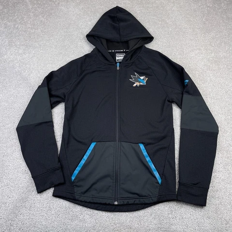 San Jose Sharks Hoodie Mens Small Black Fanatics Full Zip Sweatshirt Sweater NHL Cover