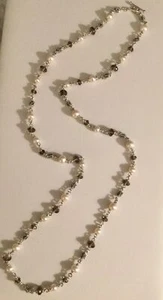 Michael Dawkins 925 White Freshwater Pearl Smoky Quartz Necklace 36” 55.6 Grams - Picture 1 of 5