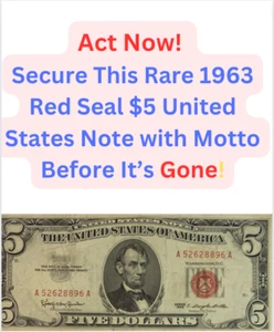 Mint Condition 1963 $5 United States Note with Motto - A Collector’s Dream! - Picture 1 of 9