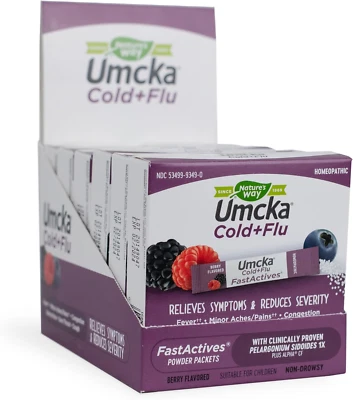 Nature's Way Umcka Fastactives Cold+Flu Powder Packets, Fever, Sore Throat, Coug - Image 1 of 2