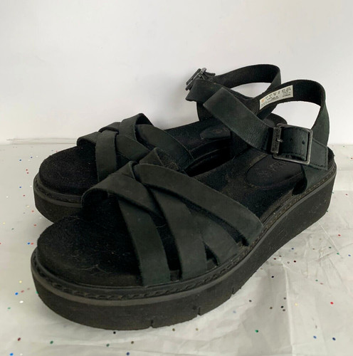 Sandali Timberland neri nabuk incrociati grossi cinturino alla caviglia plateau taglia 7