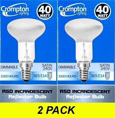 2 x 40W Incandescent R50 Reflector Light Globes Bulbs Screw E14 Dimmable SES - Image 1 of 4