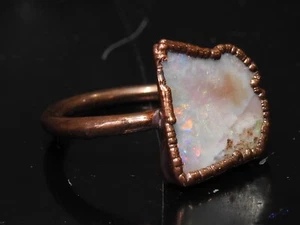 Australian Opal Electra Plated Copper Ring Multi Fire Polished Rough For Gift - Picture 1 of 8