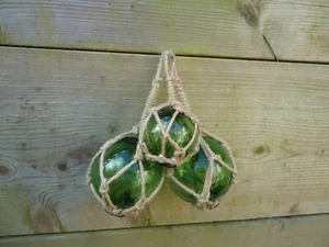 3 X Jade Green Glass Fishing Boat Net Floats -Buoys Blown Balls Bathroom 80 55 - Picture 1 of 10
