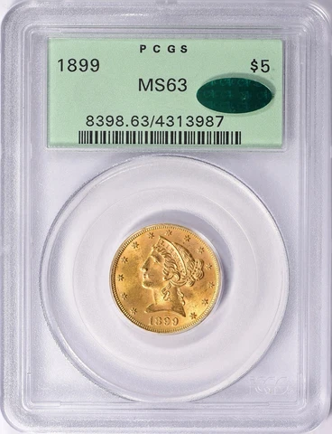 1899 Liberty $5 Gold Half Eagle PCGS MS63 OGH CAC Cover