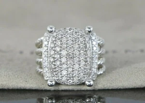 $2,950 David Yurman Sterling Silver Pave Round Diamond Wheaton Ring Band Sz 4.75 - Picture 1 of 12