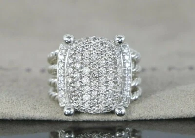 $2,950 David Yurman Sterling Silver Pave Round Diamond Wheaton Ring Band Sz 4.75 - Image 1 of 4