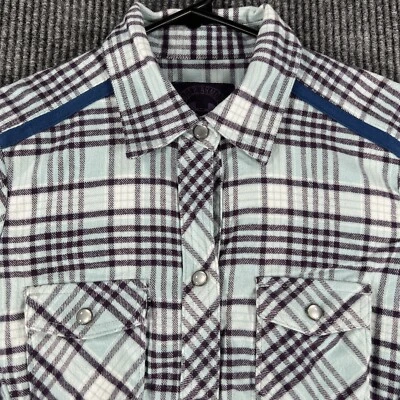 Camisa Under Armour feminina xadrez azul média manga longa pérola encaixe algodão - Imagem 1 de 4