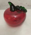 Vintage soufflé à la main verre art rouge tomate tige verte pomme avec feuille 