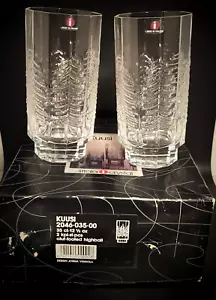 VTG Iittala Kuusi Set of 2 Etched Crystal Footed Highball Glasses 12 1/2oz NIB - Picture 1 of 10