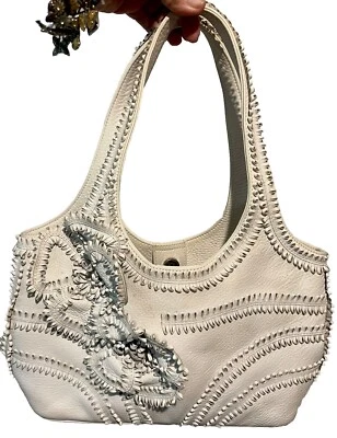 ISABELLA FIORE 3D FLOWERS Organizer Satchel floral  NO COPY Leather shoulder bag - Image 1 of 4