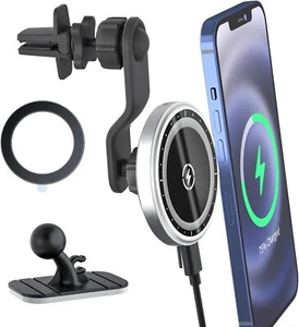 Magnetic Wireless Car Charger with Extended Arm Do Block Vents Phone Holder Car - Picture 1 of 8