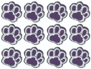 Purple Paw Print Patch Embroidered Cut out Iron on Sew on (5/8" in) Lot of 12 - Picture 1 of 2