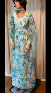 Vintage 1970er BoHo Prairie Maxi Blumenmuster Kleid durchsichtig ärmelig französische Manschetten weiß Spitze - Bild 1 von 9