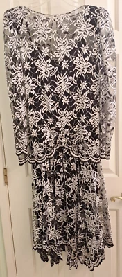 Vintage LILLIE RUBIN 2Pc Black White Floral Sheer Nylon Evening Dress 14 - Image 1 of 4