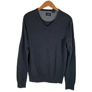 Suéter Haggar para hombre talla M gris oscuro cuello en V suéter parche en el codo de algodón - Imagen 1 de 9