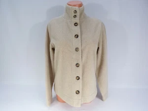Vintage L L Bean Fleece Pullover Jacke Damen klein beige Doppelkragen durchgehender Knopf - Bild 1 von 9
