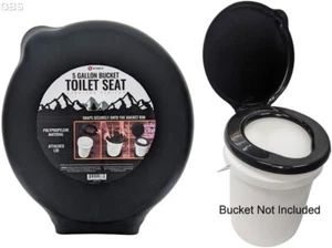 5 Gallon Bucket Toilet Seat w/ Lid Travel Outdoor Camping Hiking Snap On Black - Picture 1 of 7