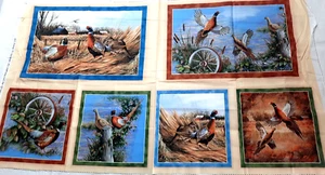 QT Fabrics PHEASANT Country Farm Barn Wagon Wheel Cattails 6 Quilt Blocks Cotton - Picture 1 of 10