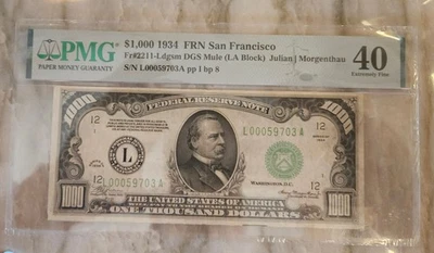 1934 $1,000 San Francisco PMG 40 Note bill FR. 2211  ***NO RESERVE*** - Image 1 of 2
