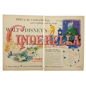 1950 Walt Disneys Cinderella Vintage 2 Page Print Ad Movie In Technicolor - Picture 1 of 5