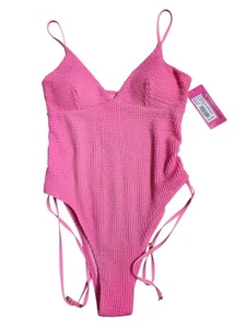 NWT Betsey Johnson Pink Textured One Piece Swimsuit Size M Sexy Retro Beach - Picture 1 of 4