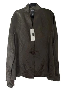 Eileen Fisher Women's Silk And Linen Green  Jacket Sz S Side Pockets Satin NWT - Picture 1 of 8