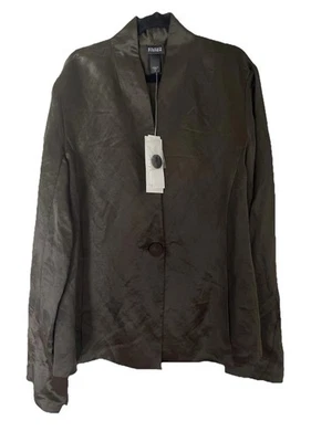 Eileen Fisher Women's Silk And Linen Green  Jacket Sz S Side Pockets Satin NWT - Image 1 of 4