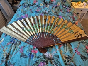 Large Traditional Paper And Bamboo Chinese Fan 5ftx3ft. Floral Design. - Picture 1 of 7