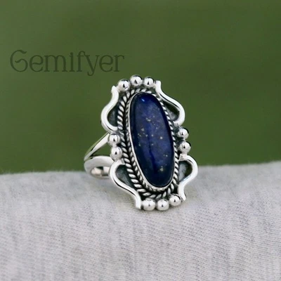 925 Argento Sterling Originale Naturale Gemma Donna Anello Artigianale Regalo - Immagine 1 di 4